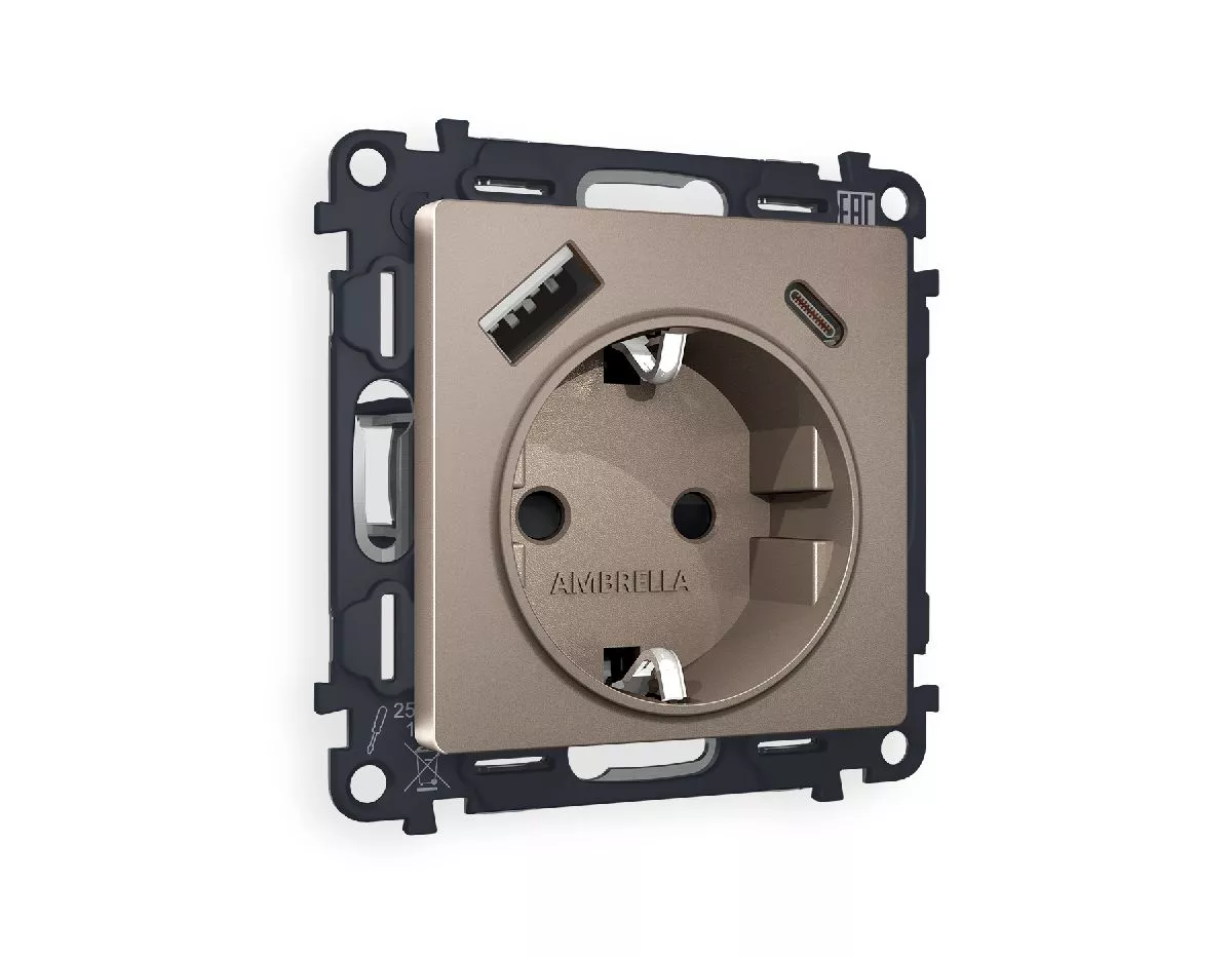 Комплект механизма розетки 2USB A+C 20W (быстрая зарядка) с/з Ambrella Volt Alfa MA640010
Комплект механизма розетки 2USB A+C 20W (быстрая зарядка) с/з Ambrella Volt Alfa MA640010