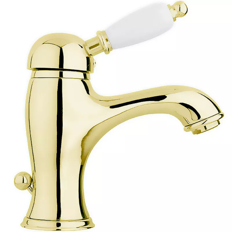 Смеситель для раковины Cezares Elite ELITE-LSM1-03/24-Bi золото, ручка белая керамика 
Смеситель для раковины Cezares Elite ELITE-LSM1-03/24-Bi золото, ручка белая керамика