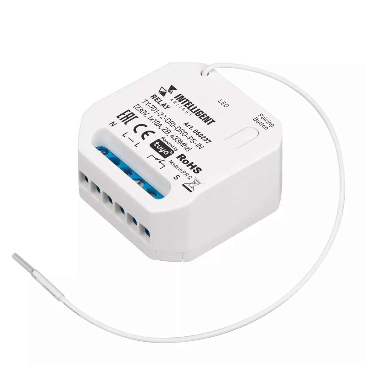 Релейный модуль Arlight TY-701-72-DRI-DRO-PS-IN (230V, 1x10A, ZB, 433Mhz) (IARL, IP20 Пластик) 060237
Релейный модуль Arlight TY-701-72-DRI-DRO-PS-IN (230V, 1x10A, ZB, 433Mhz) (IARL, IP20 Пластик) 060237