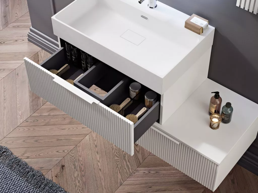 PREMIUM Тумба подвесная под раковину с выдвижным ящиком, 55424 Plisse Grigio nuvola, 90x44x25
PREMIUM Тумба подвесная под раковину с выдвижным ящиком, 55424 Plisse Grigio nuvola, 90x44x25