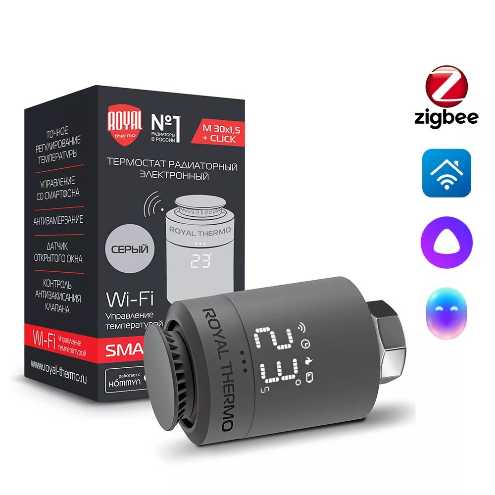 Термостат радиаторный электронный Royal Thermo Smart Heat, серебристый
Термостат радиаторный электронный Royal Thermo Smart Heat, серебристый