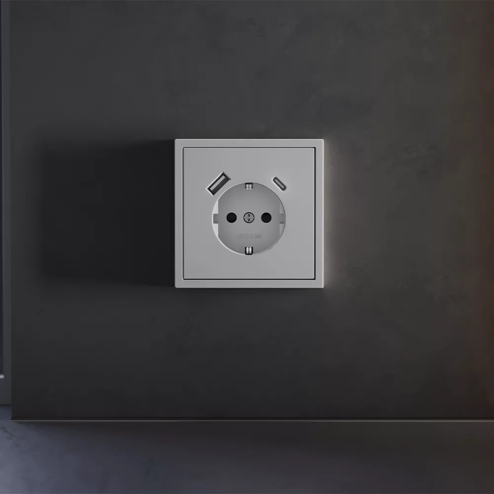 Накладка для розетки с заземлением и защитными шторками, с USB A+C Voltum S70 (серый) VLS001016
Накладка для розетки с заземлением и защитными шторками, с USB A+C Voltum S70 (серый) VLS001016