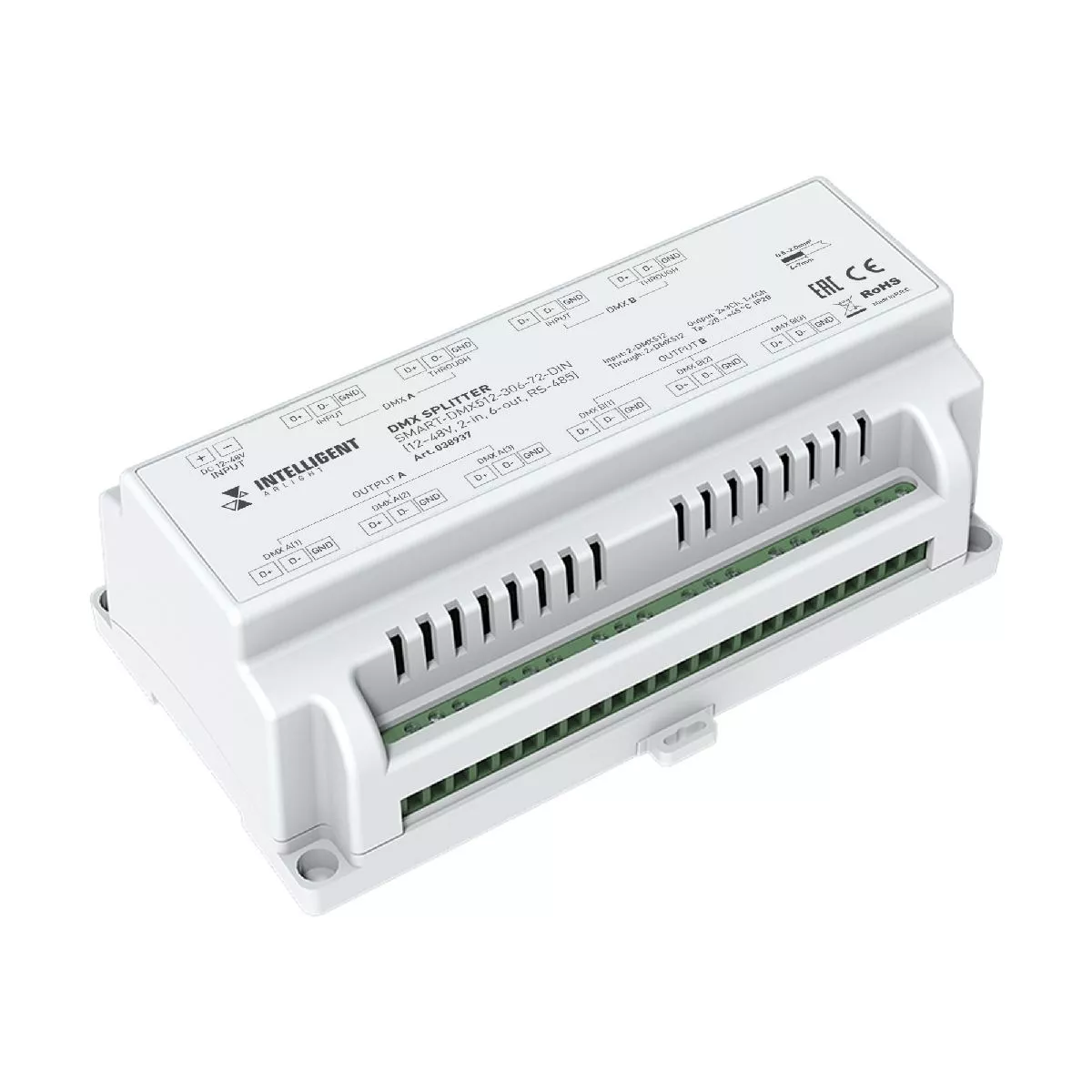 Сплиттер Arlight SMART-DMX512-306-72-DIN (12-48V, 2-in, 6-out, RS-485) 038937
Сплиттер Arlight SMART-DMX512-306-72-DIN (12-48V, 2-in, 6-out, RS-485) 038937