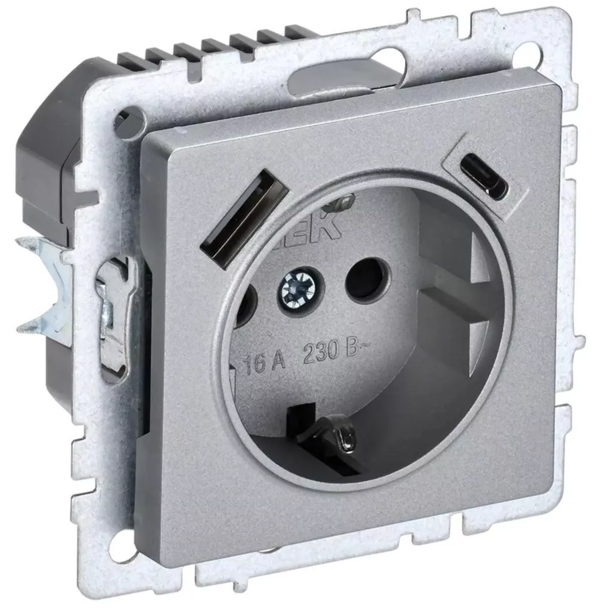 Розетка 1-местная 16А с USB A+С 18 Вт IEK Brite с зазем. и защит. шторками РЮш11-1-БрА алюминий BR-R14-16-U22-018-K47
Розетка 1-местная 16А с USB A+С 18 Вт IEK Brite с зазем. и защит. шторками РЮш11-1-БрА алюминий BR-R14-16-U22-018-K47