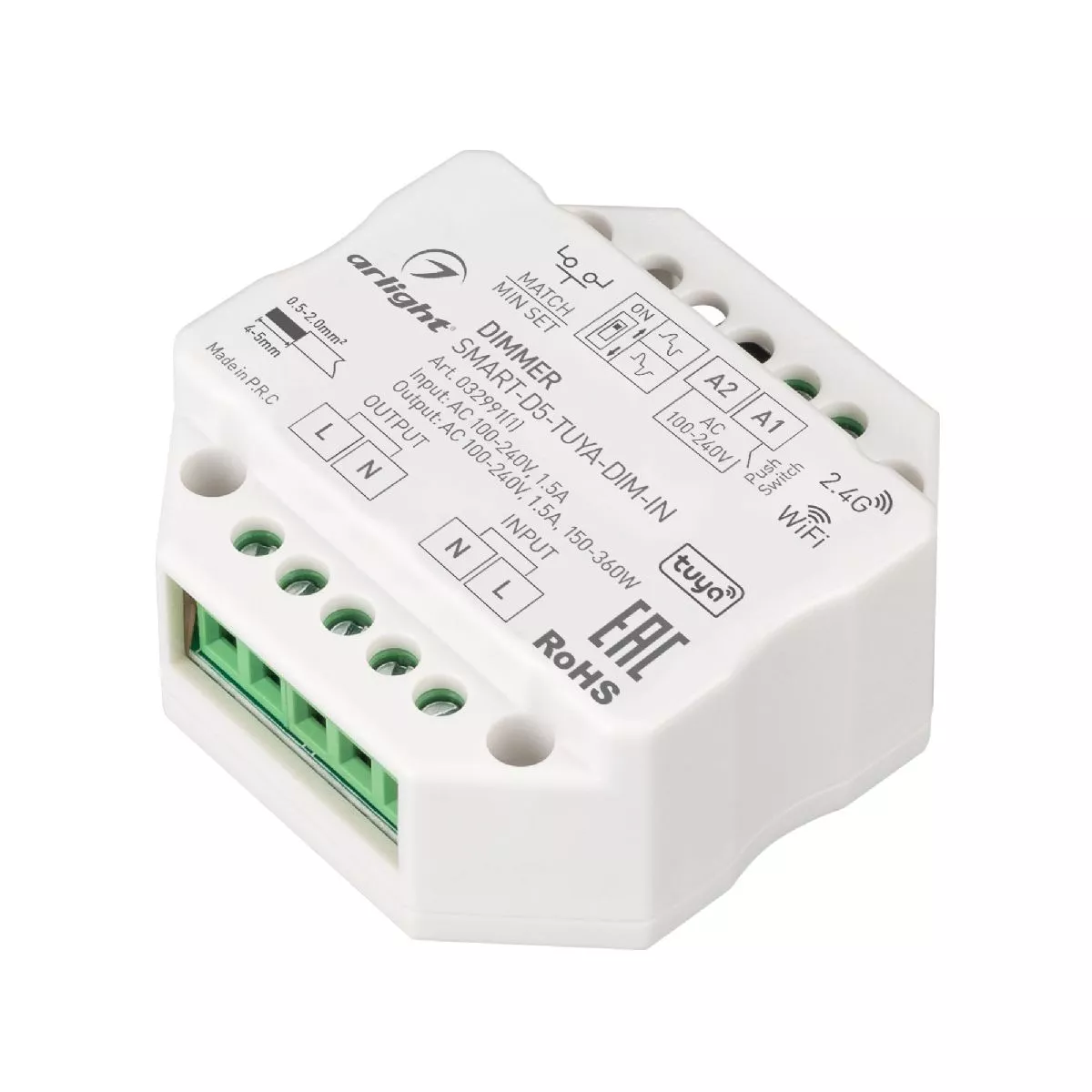 Диммер Arlight SMART-D5-TUYA-DIM-IN (230V, 1.5A, TRIAC, WiFi, 2.4G) 032991(1)
Диммер Arlight SMART-D5-TUYA-DIM-IN (230V, 1.5A, TRIAC, WiFi, 2.4G) 032991(1)