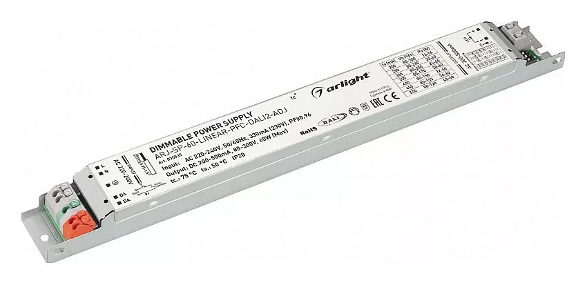 Драйвер Arlight ARJ-SP-60-Linear-PFC-DALI2-ADJ 80-300V 60W IP20 0.2-0.5A 035535
Драйвер Arlight ARJ-SP-60-Linear-PFC-DALI2-ADJ 80-300V 60W IP20 0.2-0.5A 035535