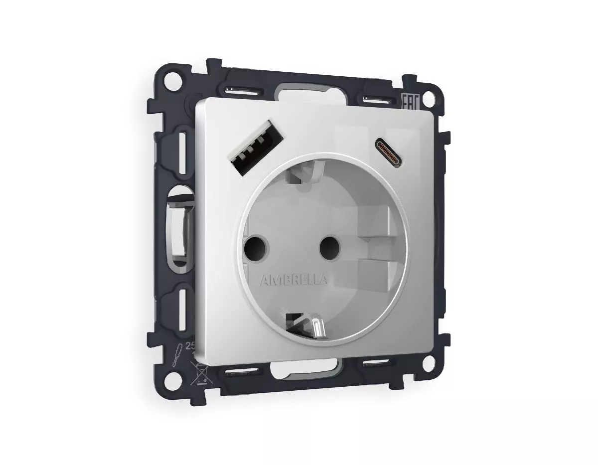 Комплект механизма розетки 2USB A+C 20W (быстрая зарядка) с/з Ambrella Volt Alfa MA410010
Комплект механизма розетки 2USB A+C 20W (быстрая зарядка) с/з Ambrella Volt Alfa MA410010