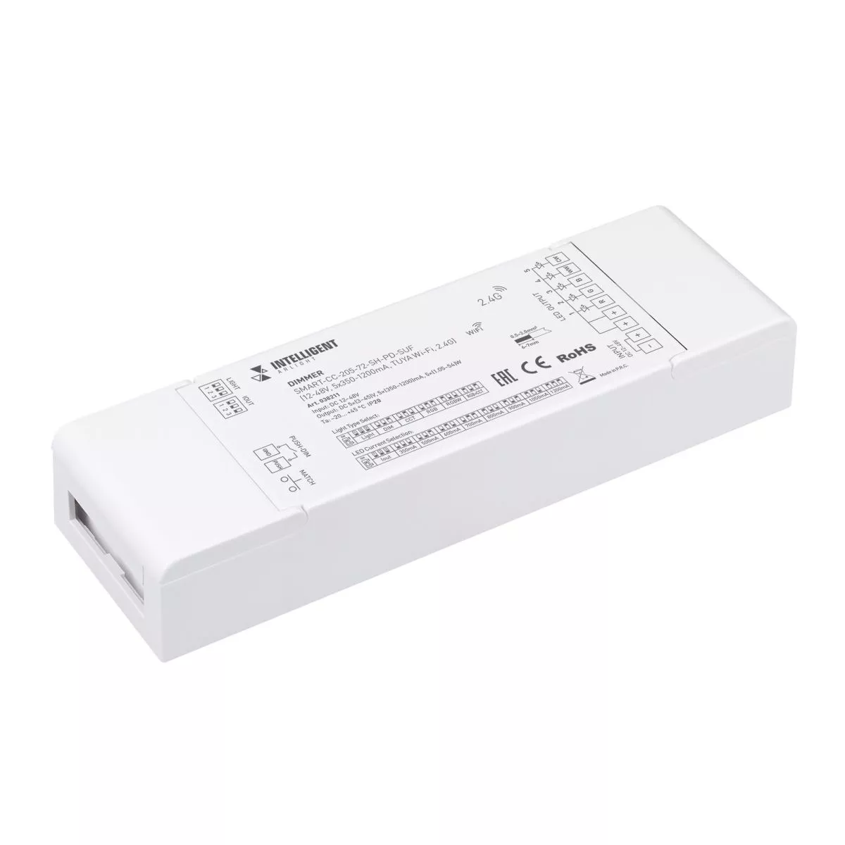 Диммер Arlight SMART-CC-205-72-SH-PD-SUF (12-48V, 5x350-1200mA, TUYA Wi-Fi, 2.4G) 038211
Диммер Arlight SMART-CC-205-72-SH-PD-SUF (12-48V, 5x350-1200mA, TUYA Wi-Fi, 2.4G) 038211