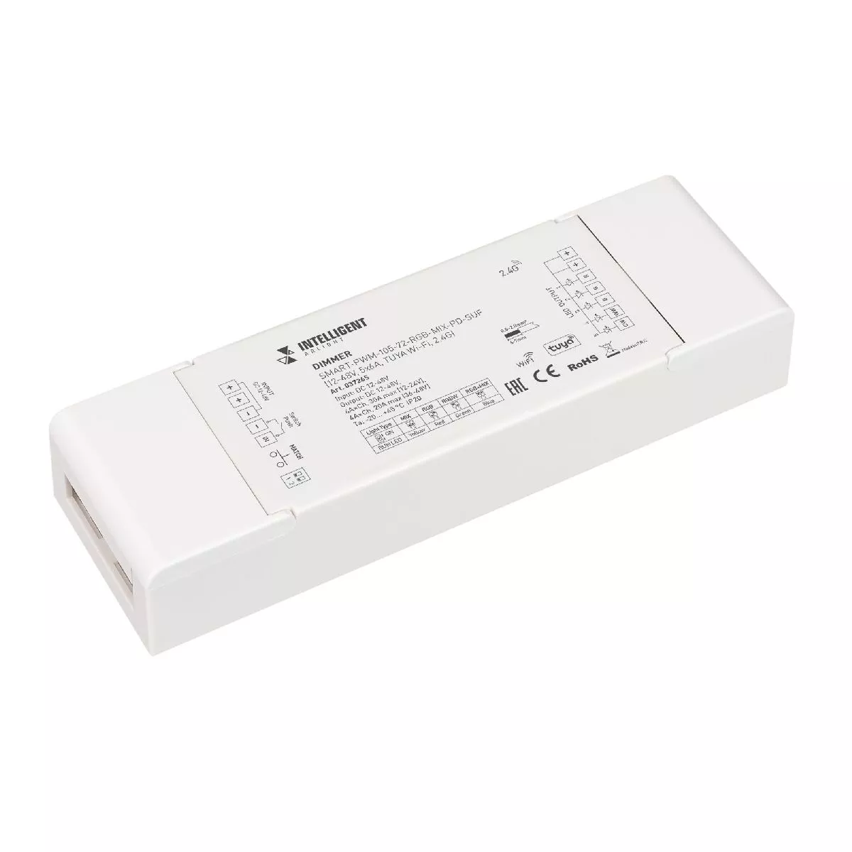 Диммер Arlight SMART-PWM-105-72-RGB-MIX-PD-SUF (12-48V, 5x6A, TUYA Wi-Fi, 2.4G) 037265
Диммер Arlight SMART-PWM-105-72-RGB-MIX-PD-SUF (12-48V, 5x6A, TUYA Wi-Fi, 2.4G) 037265