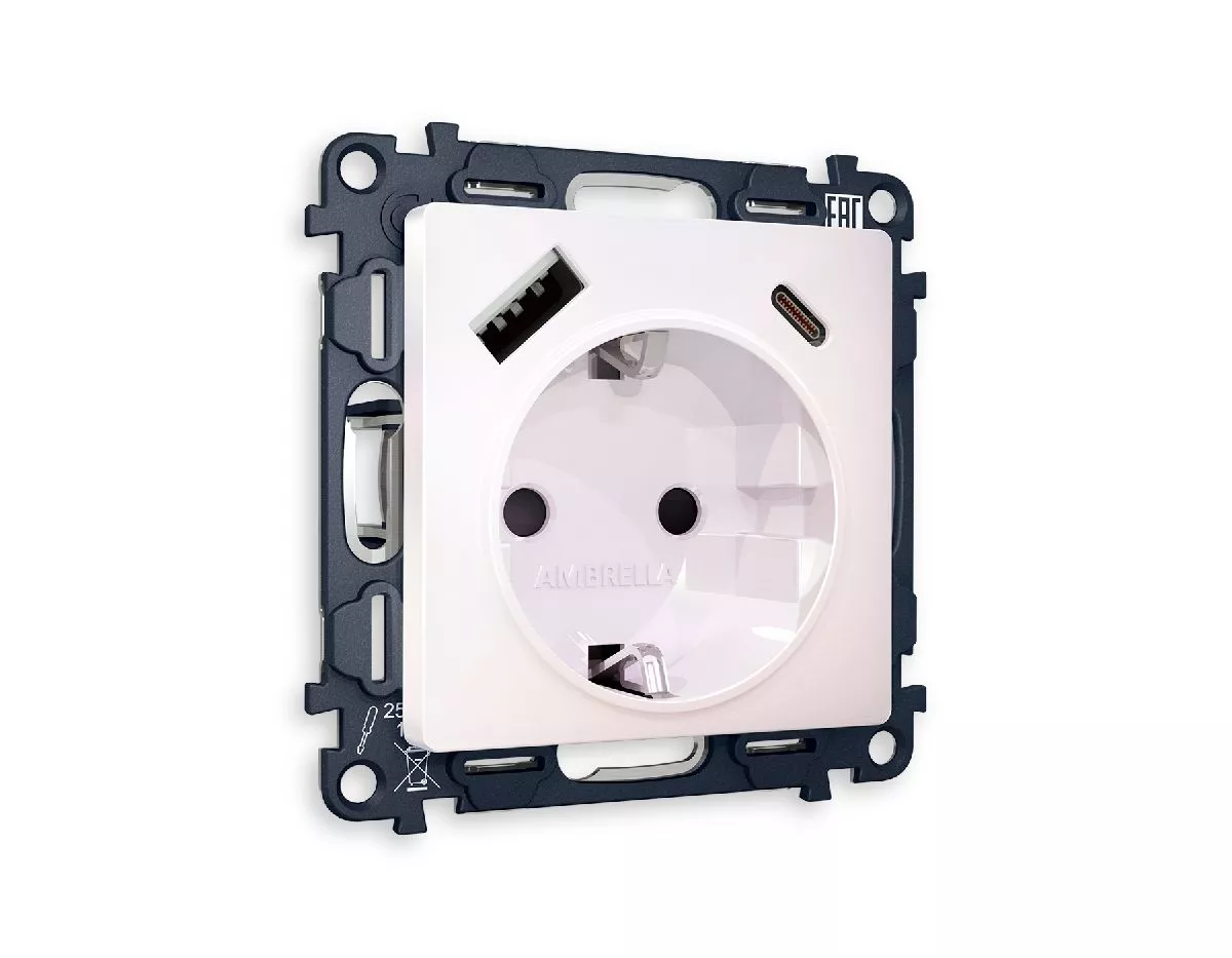 Комплект механизма розетки 2USB A+C 20W (быстрая зарядка) с/з Ambrella Volt Alfa MA210010
Комплект механизма розетки 2USB A+C 20W (быстрая зарядка) с/з Ambrella Volt Alfa MA210010