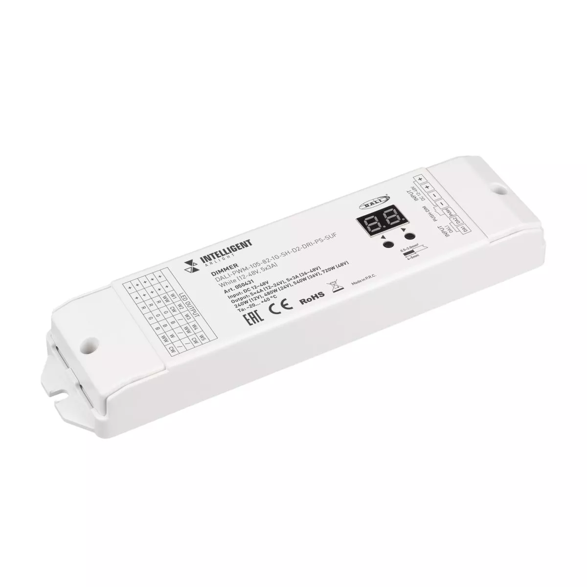 Универсальный 5-канальный диммер для светодиодной ленты Arlight DALI-PWM-105-82-1G-SH-D2-DRI-PS-SUF White (12-48V, 5x3A) (IARL, IP20 Пластик) 050431
Универсальный 5-канальный диммер для светодиодной ленты Arlight DALI-PWM-105-82-1G-SH-D2-DRI-PS-SUF White (12-48V, 5x3A) (IARL, IP20 Пластик) 050431