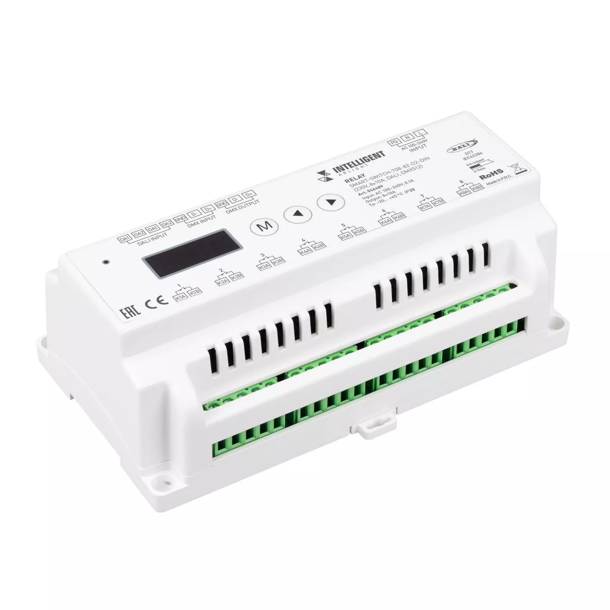 Релейный модуль Arlight SMART-SWITCH-708-82-D2-DIN (230V, 8x10A, DALI, DMX512) 046489
Релейный модуль Arlight SMART-SWITCH-708-82-D2-DIN (230V, 8x10A, DALI, DMX512) 046489