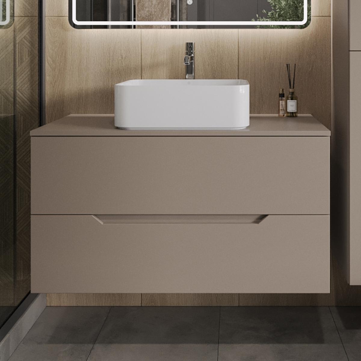 Тумба с раковиной Orange Line 100 подвесная, 2 ящика, матовый латте с раковиной B02-460W
Тумба с раковиной Orange Line 100 подвесная, 2 ящика, матовый латте с раковиной B02-460W