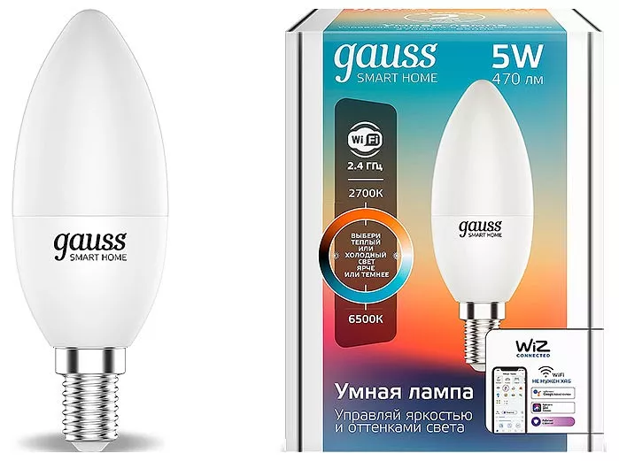 Лампа светодиодная диммируемая Gauss Smart Home E14 5W 2700-6500K матовая 1110112
Лампа светодиодная диммируемая Gauss Smart Home E14 5W 2700-6500K матовая 1110112
