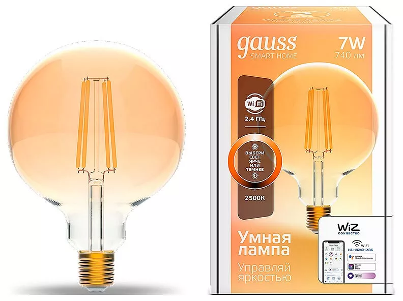 Лампа светодиодная диммируемая филаментная Gauss Smart Home Filament E27 7W 2500K золотистая 1320112
Лампа светодиодная диммируемая филаментная Gauss Smart Home Filament E27 7W 2500K золотистая 1320112