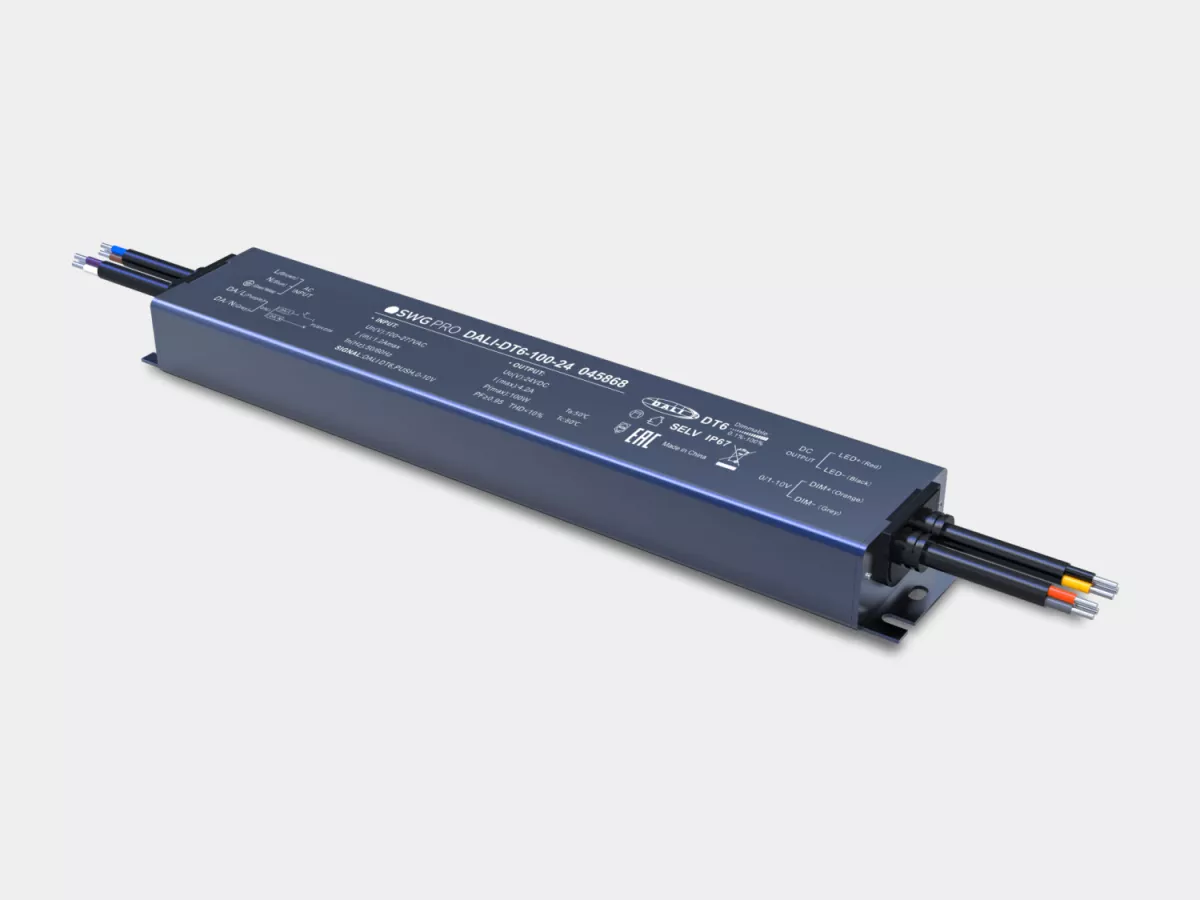 Диммируемый блок питания для светодиодных лент SWG Pro DALI DT6, 24 В, 100 Вт, IP67, DALI-DT6-100-24 00-00045868
Диммируемый блок питания для светодиодных лент SWG Pro DALI DT6, 24 В, 100 Вт, IP67, DALI-DT6-100-24 00-00045868