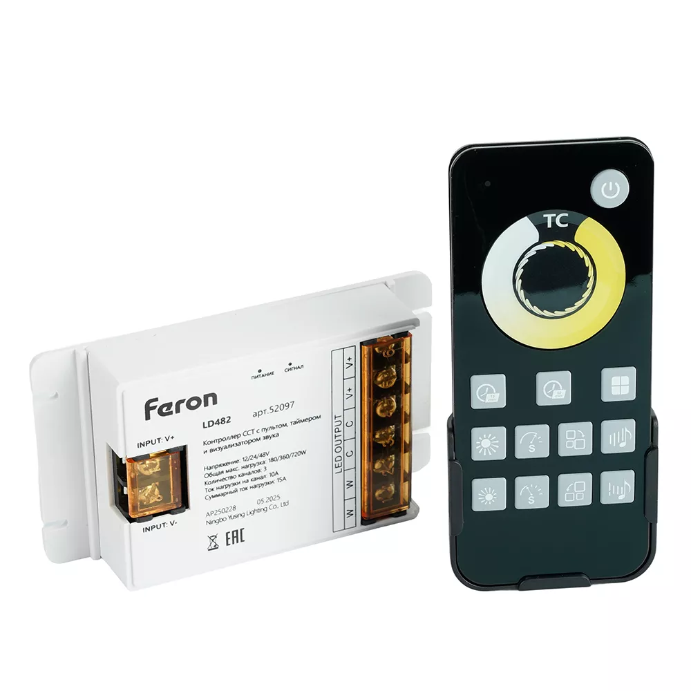 Контроллер CCT с пультом, таймером и визуализатором звука Feron LD482 12-24-48V 52097
Контроллер CCT с пультом, таймером и визуализатором звука Feron LD482 12-24-48V 52097