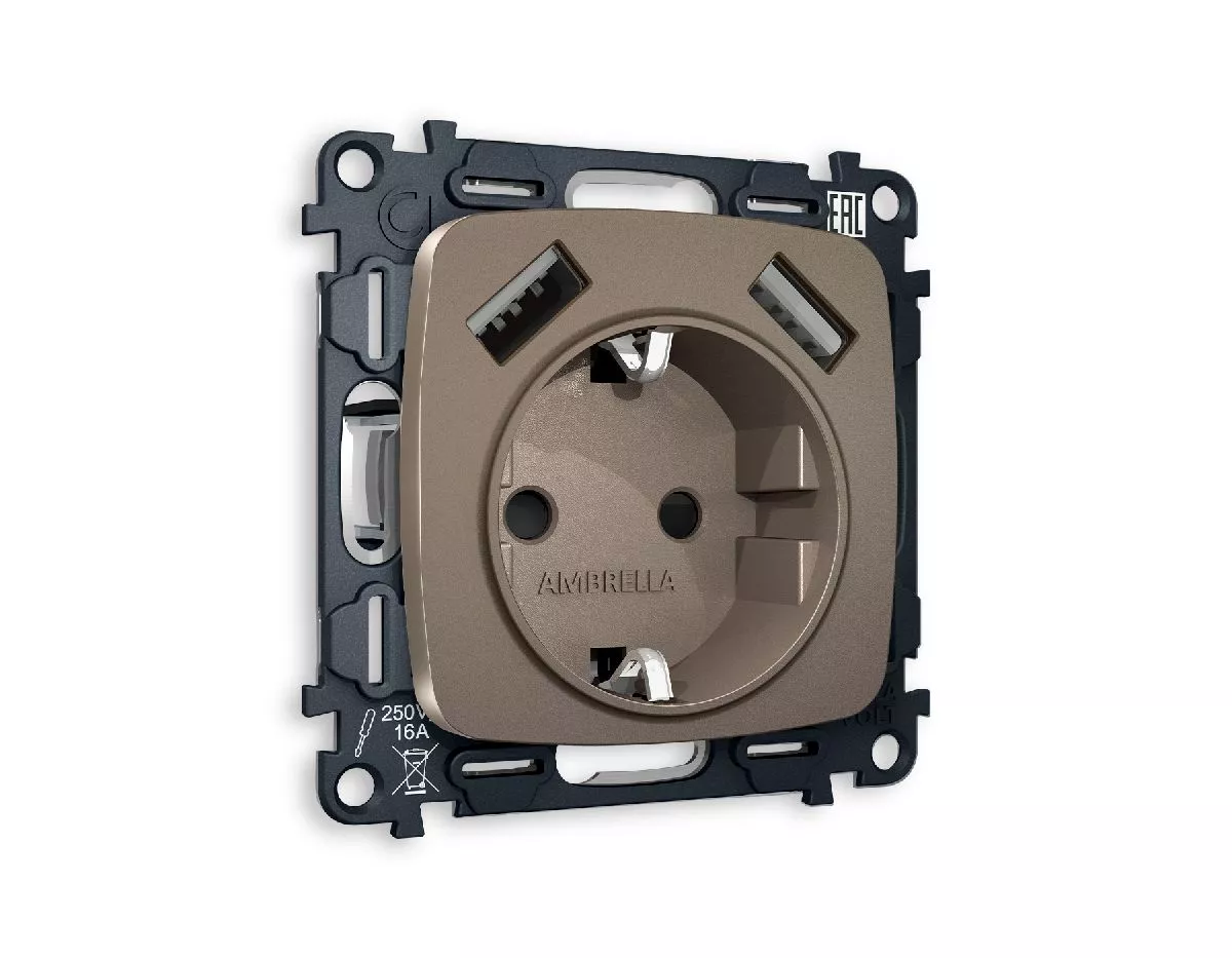 Комплект механизма розетки 2USB A+A 18W (быстрая зарядка) с/з Ambrella Volt Omega MO639010 
Комплект механизма розетки 2USB A+A 18W (быстрая зарядка) с/з Ambrella Volt Omega MO639010