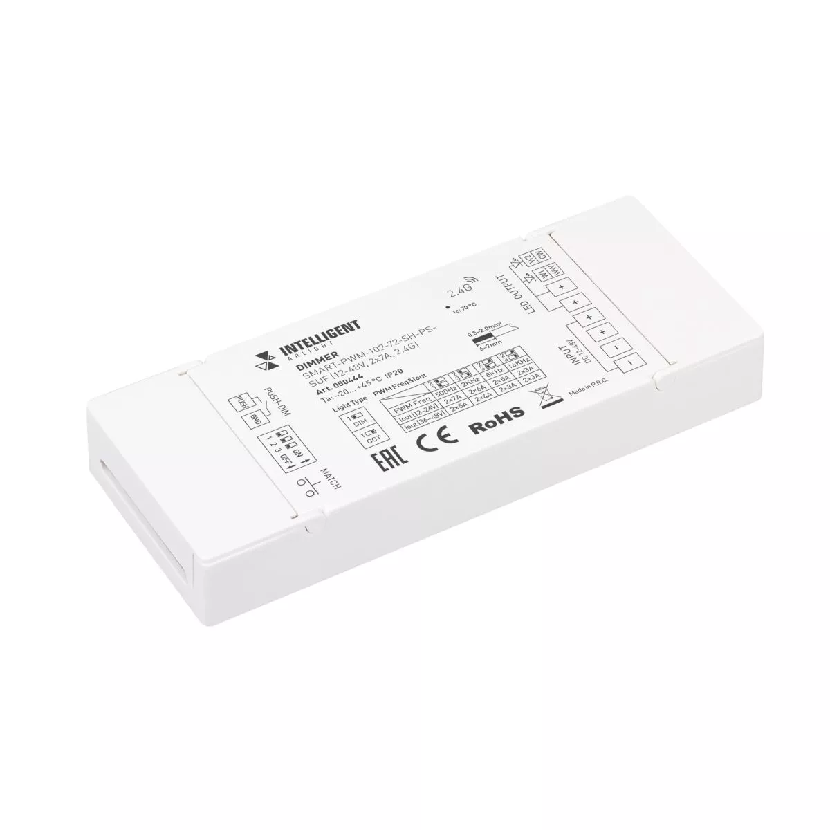 Диммер Arlight SMART-PWM-102-72-SH-PS-SUF (12-48V, 2x7A, 2.4G) (IARL, IP20 Пластик) 050444
Диммер Arlight SMART-PWM-102-72-SH-PS-SUF (12-48V, 2x7A, 2.4G) (IARL, IP20 Пластик) 050444
