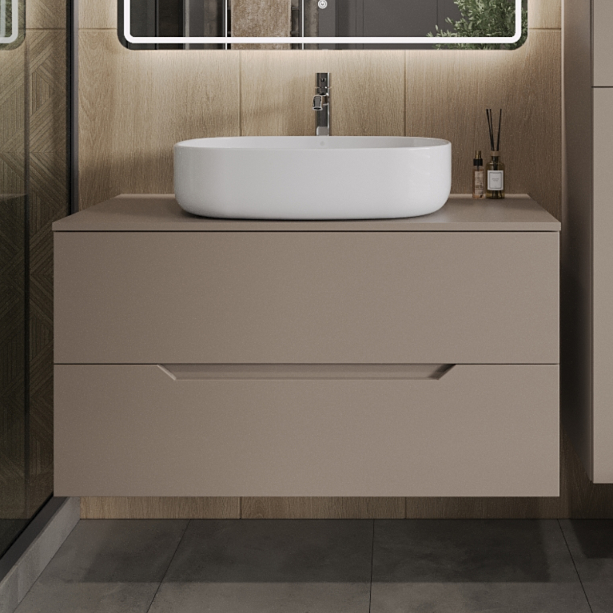 Тумба с раковиной Orange Line 100 подвесная, 2 ящика, матовый латте с раковиной B08-600W
Тумба с раковиной Orange Line 100 подвесная, 2 ящика, матовый латте с раковиной B08-600W