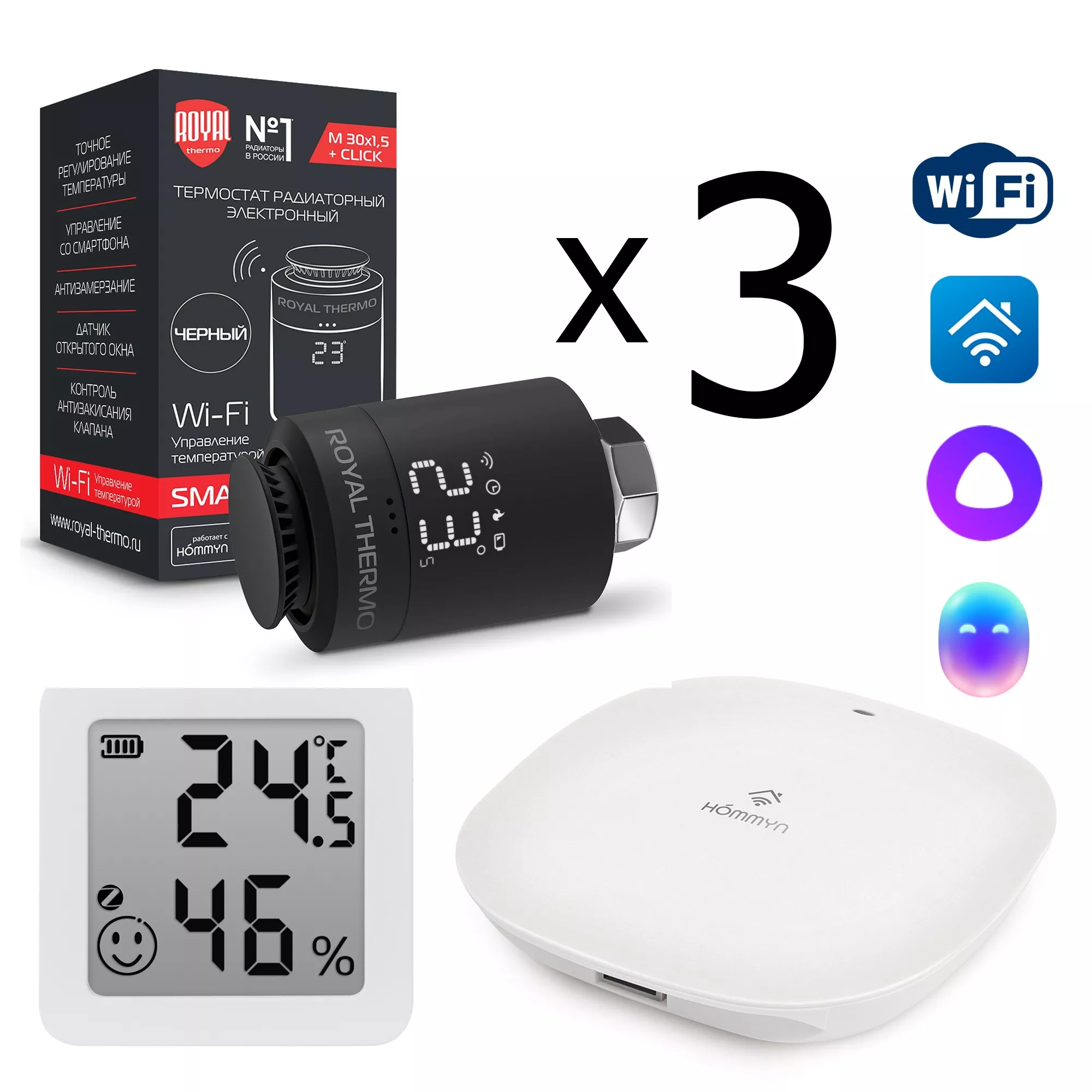 Комплект управления Royal Thermo для 3 радиаторов по Wi-Fi Smart Heat HH-01/THS30ZB, черный
Комплект управления Royal Thermo для 3 радиаторов по Wi-Fi Smart Heat HH-01/THS30ZB, черный