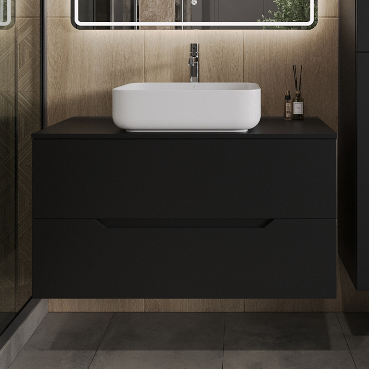 Тумба с раковиной Orange Line 100 подвесная, 2 ящика, матовая черная с раковиной B05-500W
Тумба с раковиной Orange Line 100 подвесная, 2 ящика, матовая черная с раковиной B05-500W