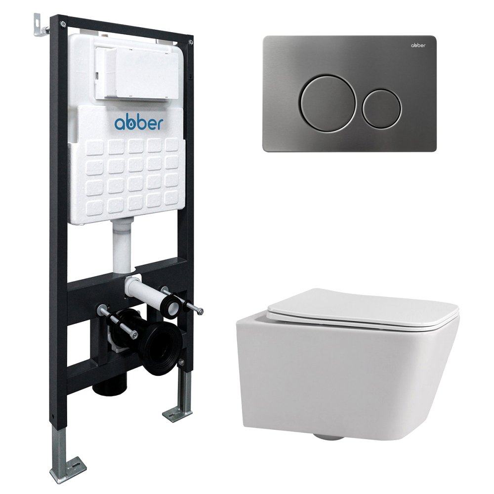 Комплект Abber Rechteck AC1201-AC0105-AC0121NG, Унитаз подвесной безободковый, с микролифтом + Система инсталляции + Кнопка смыва никель
Комплект Abber Rechteck AC1201-AC0105-AC0121NG, Унитаз подвесной безободковый, с микролифтом + Система инсталляции + Кнопка смыва никель