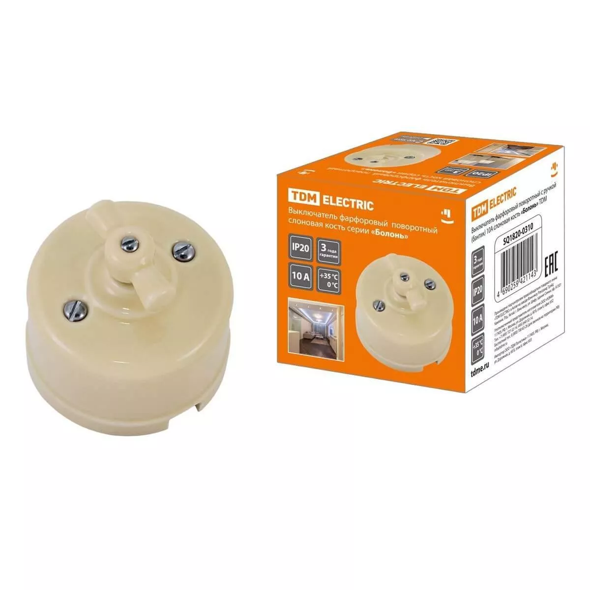 Выключатель поворотный с ручкой TDM Electric Болонь 10А 250V слоновая кость SQ1820-0310
Выключатель поворотный с ручкой TDM Electric Болонь 10А 250V слоновая кость SQ1820-0310