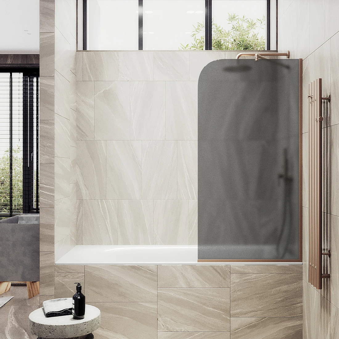 Шторка на ванну Maybahglass 90x140 узкий профиль бронза, стекло графит матовое
Шторка на ванну Maybahglass 90x140 узкий профиль бронза, стекло графит матовое