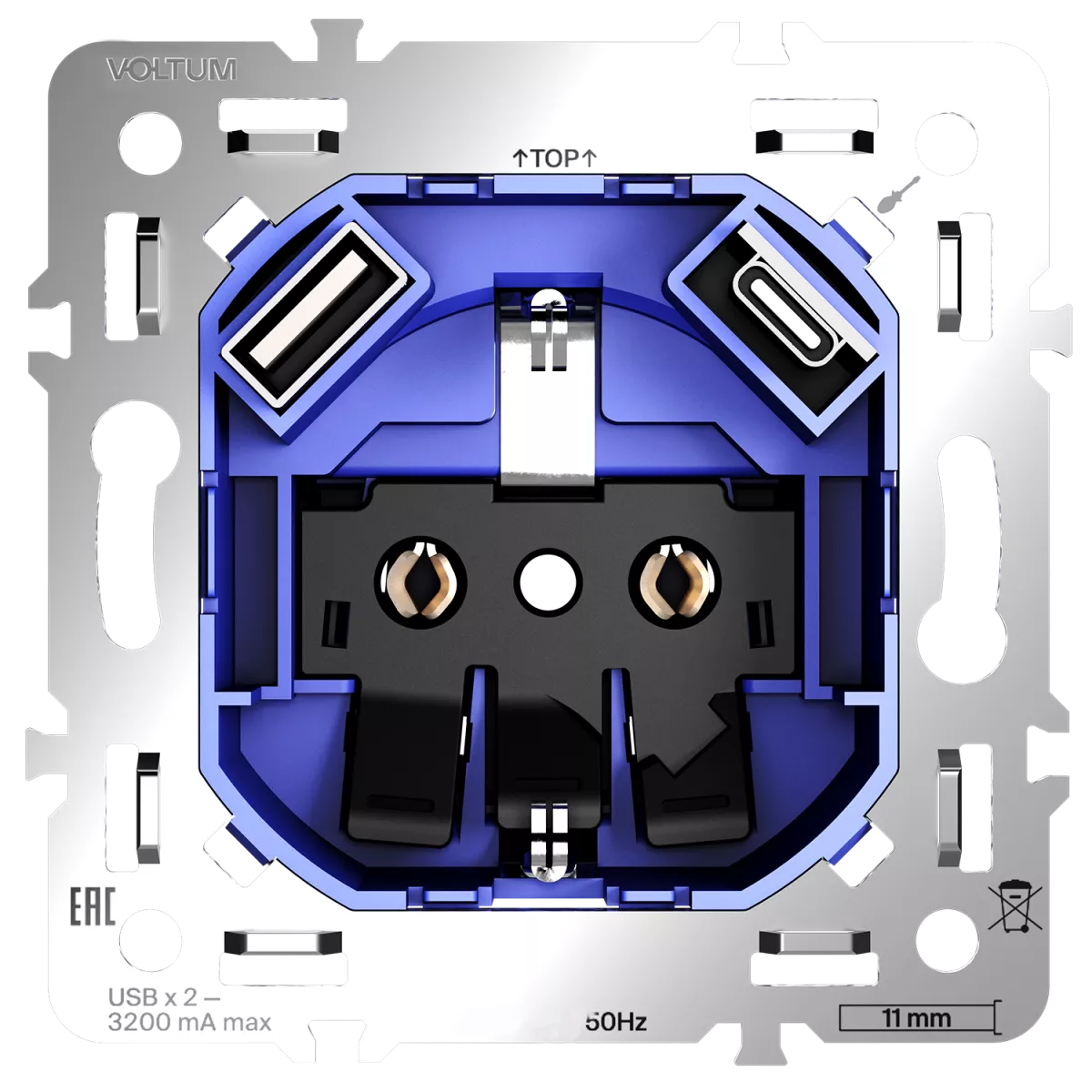 Механизм розетки с заземлением и защитными шторками 16А, с USB A+C Voltum S70 VLS0405M
Механизм розетки с заземлением и защитными шторками 16А, с USB A+C Voltum S70 VLS0405M