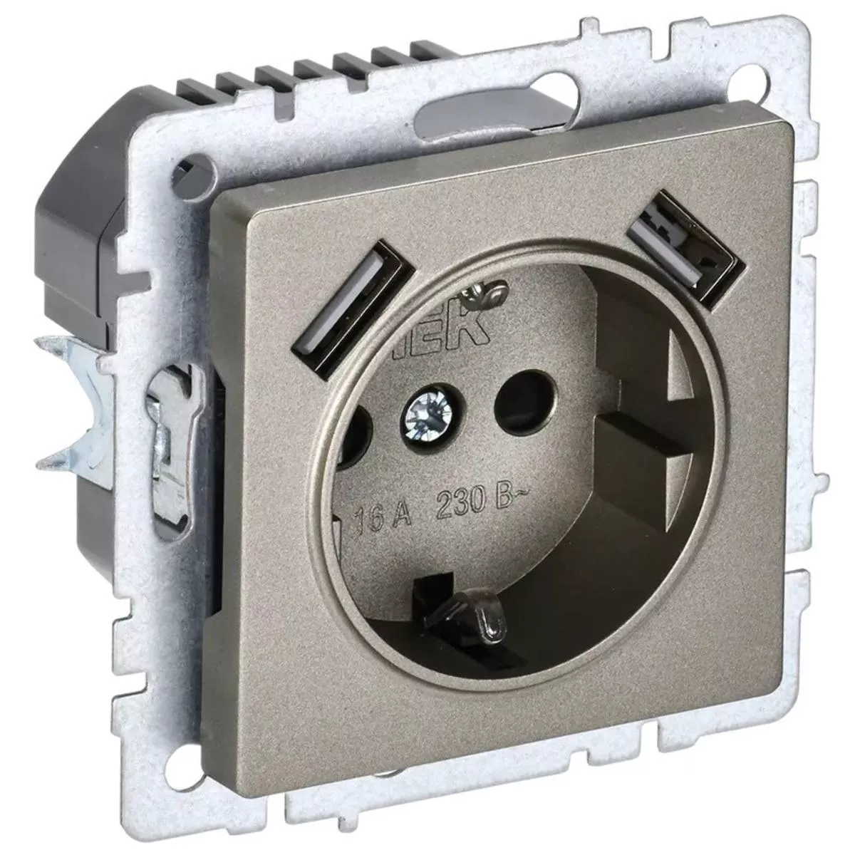 Розетка 1-местная 16А с USB A+A 2.1А IEK Brite с зазем. и защит. шторками РЮш10-1-БрШ шампань BR-R14-16-U21-D21-K37
Розетка 1-местная 16А с USB A+A 2.1А IEK Brite с зазем. и защит. шторками РЮш10-1-БрШ шампань BR-R14-16-U21-D21-K37