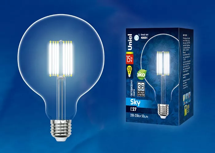 Лампа светодиодная филаментная Uniel E27 15W 4000K прозрачная LED-G125-15W/4000K/E27/CL PLS02WH UL-00004861
Лампа светодиодная филаментная Uniel E27 15W 4000K прозрачная LED-G125-15W/4000K/E27/CL PLS02WH UL-00004861