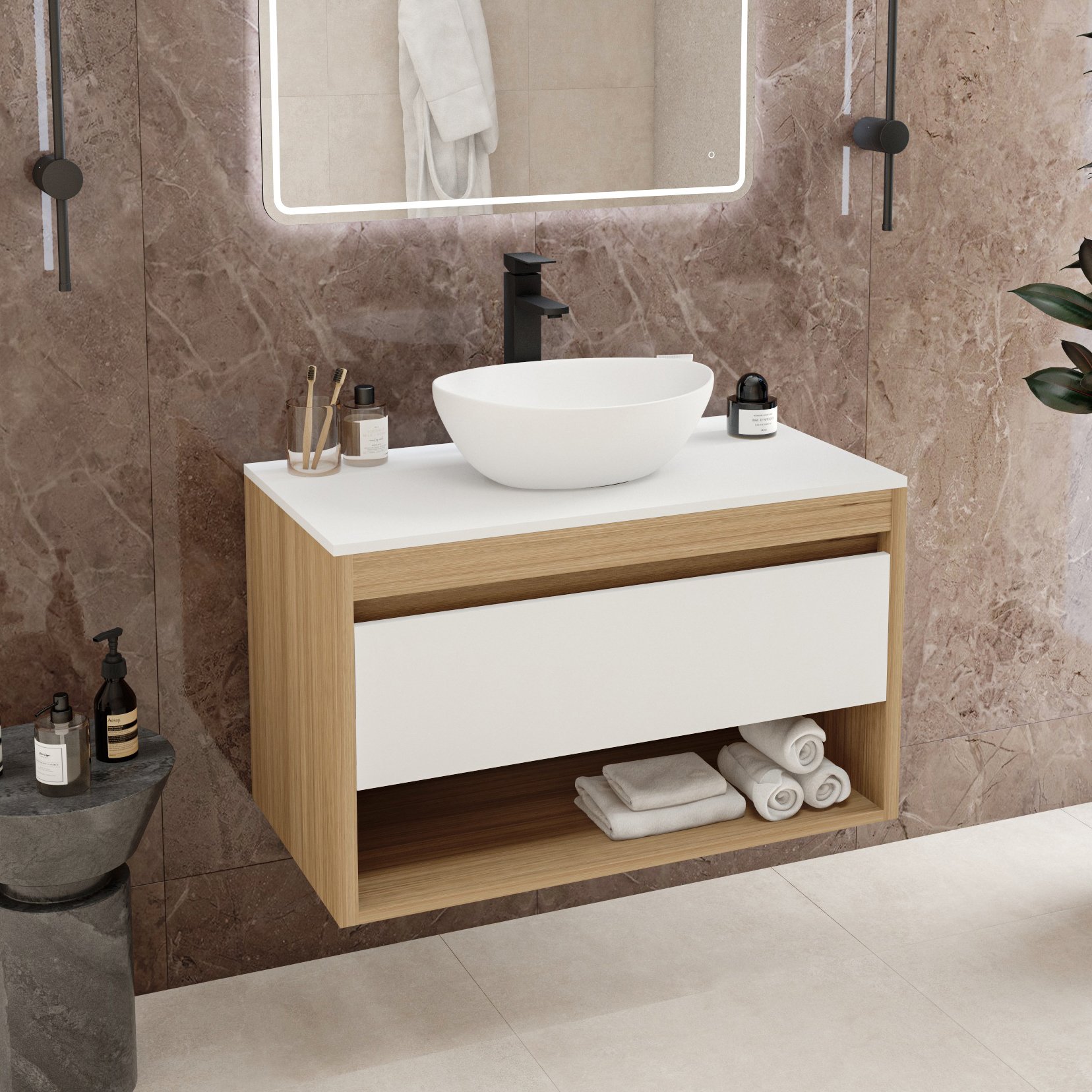 Тумба с раковиной Teymi Ritta 85 дуб эврика, матовая белая, раковина Lori 40
Тумба с раковиной Teymi Ritta 85 дуб эврика, матовая белая, раковина Lori 40