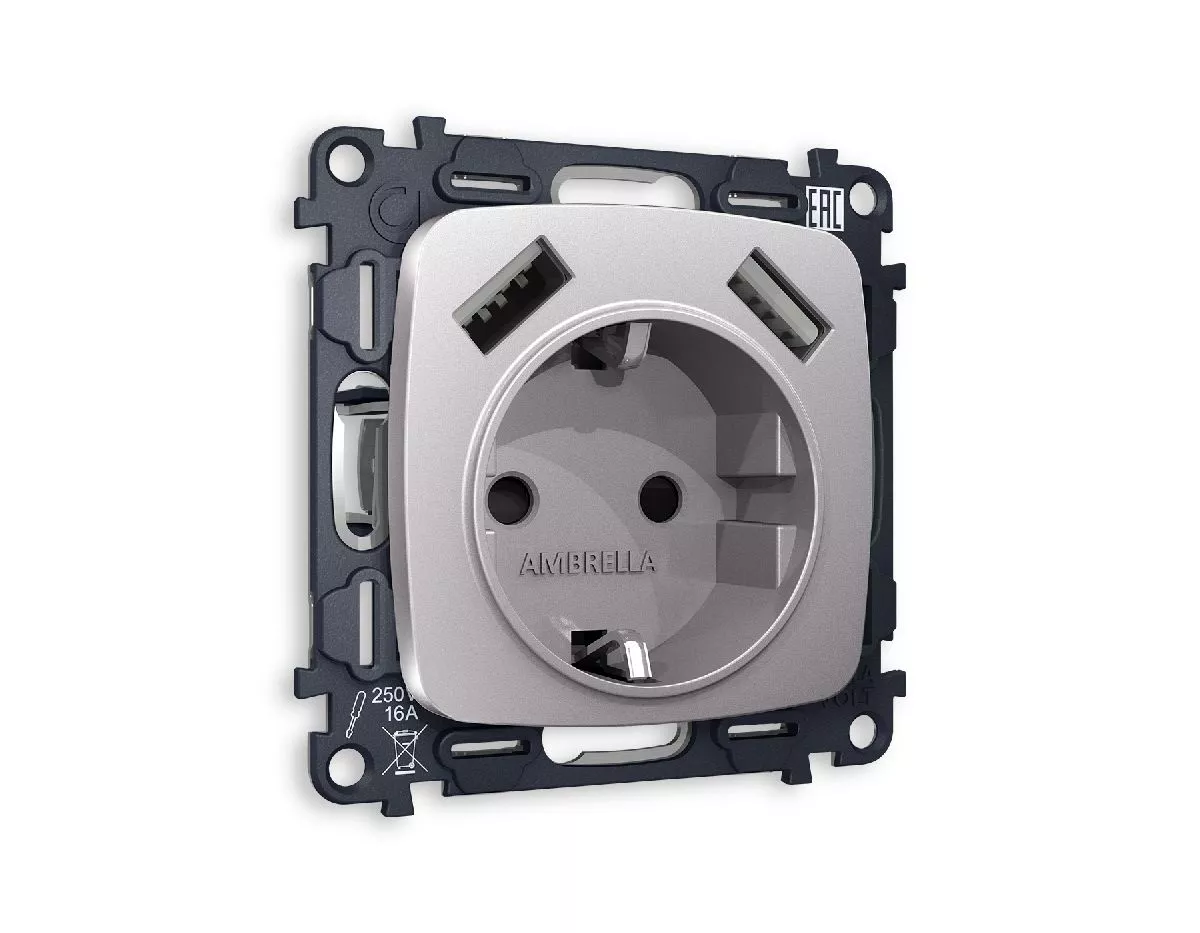 Комплект механизма розетки 2USB A+A 18W (быстрая зарядка) с/з Ambrella Volt Omega MO509010
Комплект механизма розетки 2USB A+A 18W (быстрая зарядка) с/з Ambrella Volt Omega MO509010