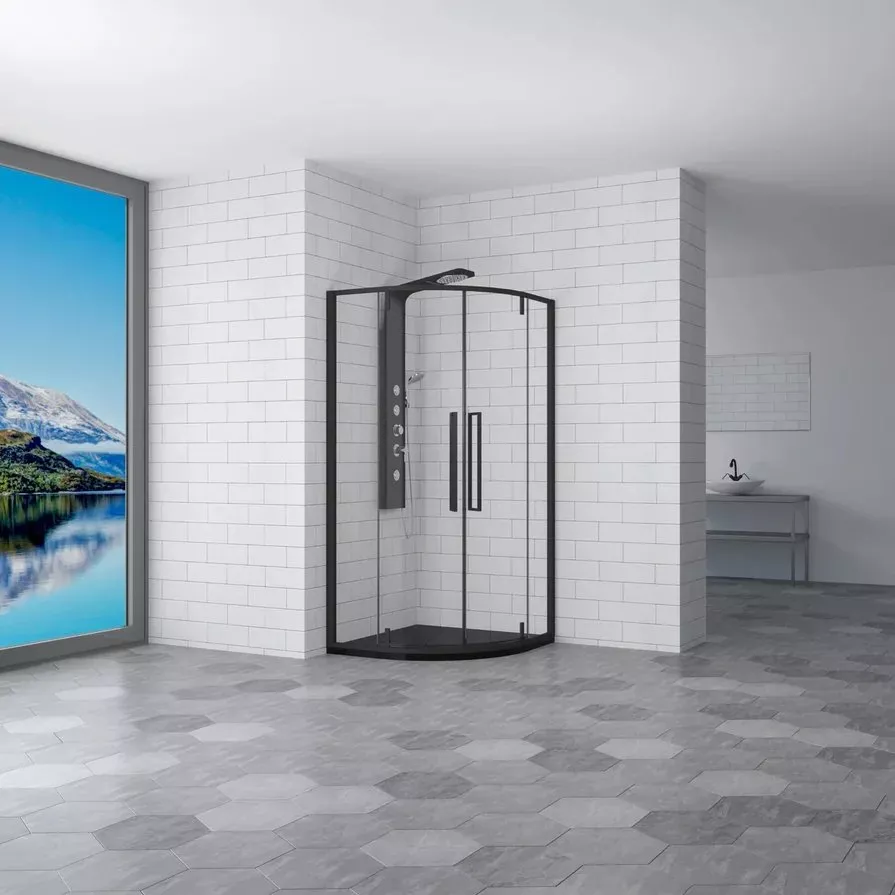 Полукруглые душевые углы  Santehnika Room Душевой уголок RGW Stilvoll 80х80 06325388-14 черный, стекло прозрачное
