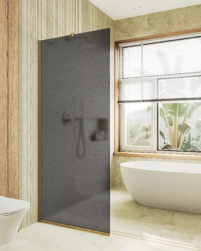 

Душевая перегородка Maybahglass MGD-694-3у 89 см, профиль золото, стекло графит матовое