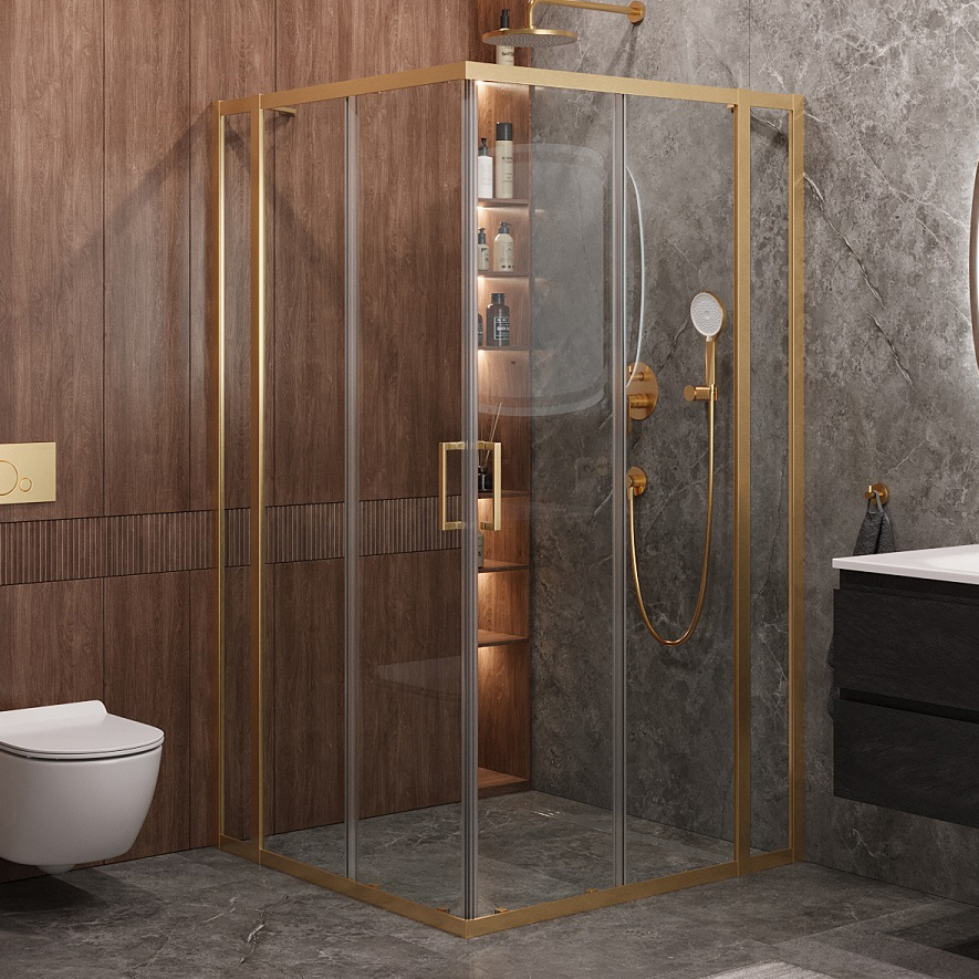 

Душевой уголок Cezares Molveno A 22 100+30 C BORO IV 130х130 см, профиль брашированное золото, стекло прозрачное