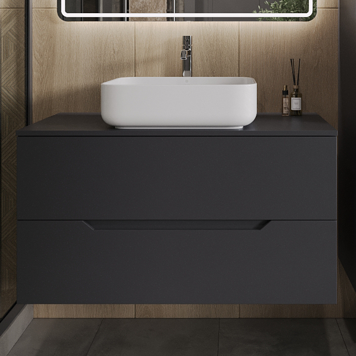 

Тумба с раковиной Orange Line 100 подвесная, 2 ящика, матовый графит с раковиной B05-500W