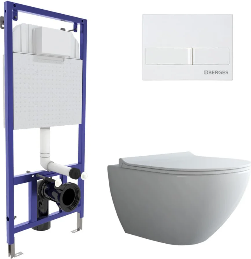 

Комплект унитаза с инсталляцией Berges Puma с сиденьем микролифт и кнопкой смыва белой