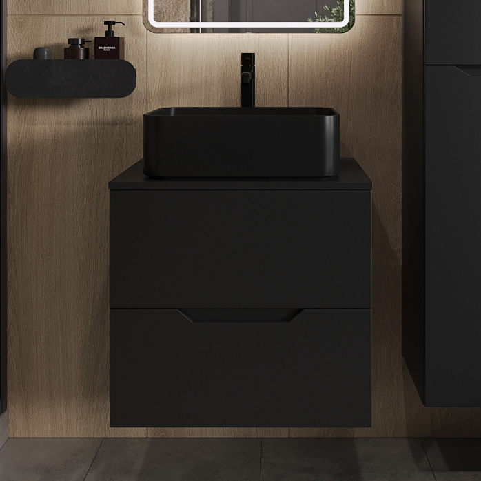

Тумба с раковиной Orange Line 60 подвесная, 2 ящика, матовая черная с раковиной B02-460MB