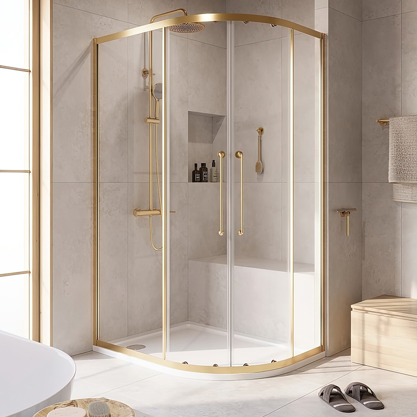 

Душевой уголок Cezares Relax RELAX-304-RH-2-120/90-C-BORO 120x90, профиль брашированное золото