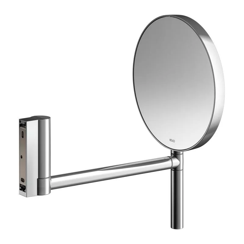 KEUCO (Plan) Косметическое зеркало настенное, без подсветки, на шарнире (с рукоятью на корпусе), двустороннее, диаметр 190 мм, хром