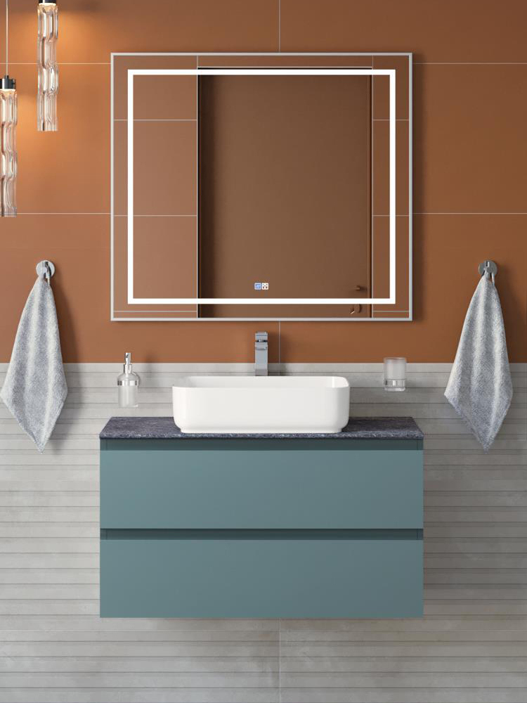 

Мебель для ванной комнаты BelBagno Kraft 80 подвесная, матовая голубая, столешница kep-80-grn, раковина BB1304