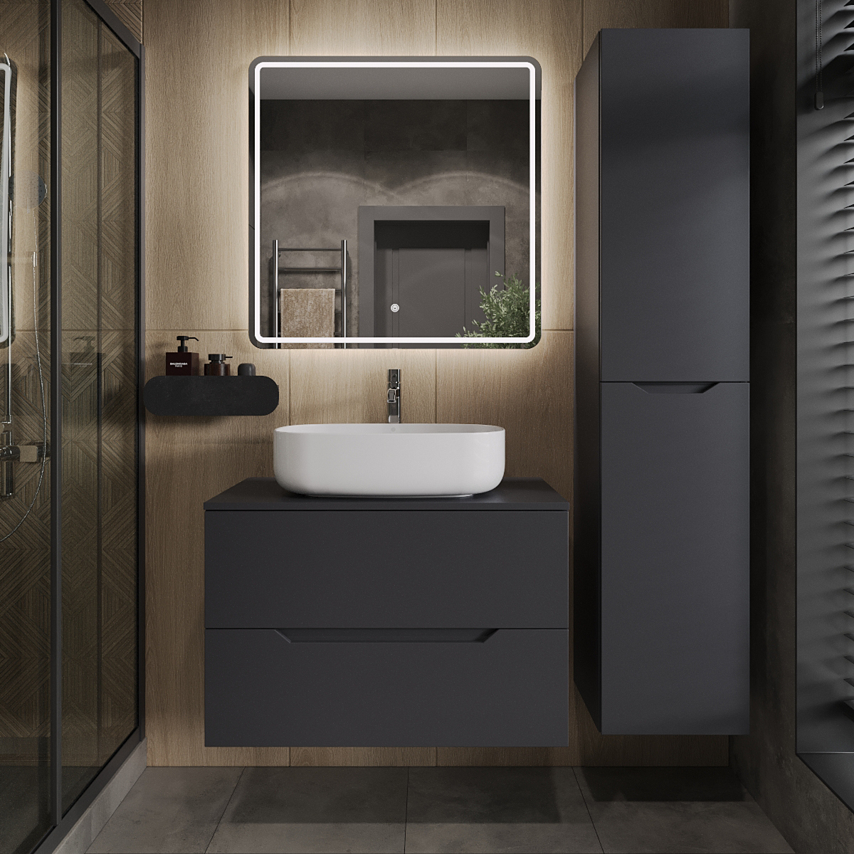 

Мебель для ванной комнаты Orange Line 80 подвесная, 2 ящика, матовый графит с раковиной B07-540W