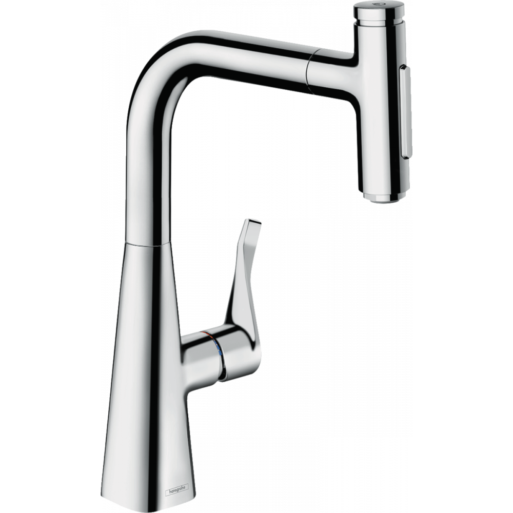 

Кухонный смеситель Hansgrohe Metris Select M71 однорычажный, 240, с вытяжным душем, 2jet, sBox, хром 73817000