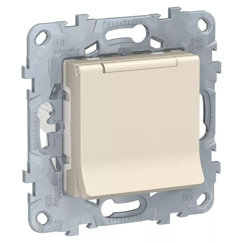 

Розетка Schneider Electric Unica New с/з со шторками, с крышкой 16A 250V NU503744TA