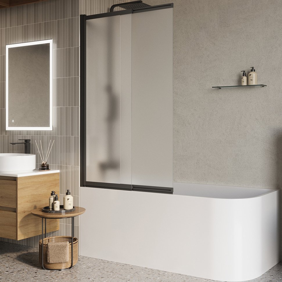 

Шторка на ванну BelBagno Luce VF-11-90/145-P-NERO профиль матовый черный, стекло рифленое