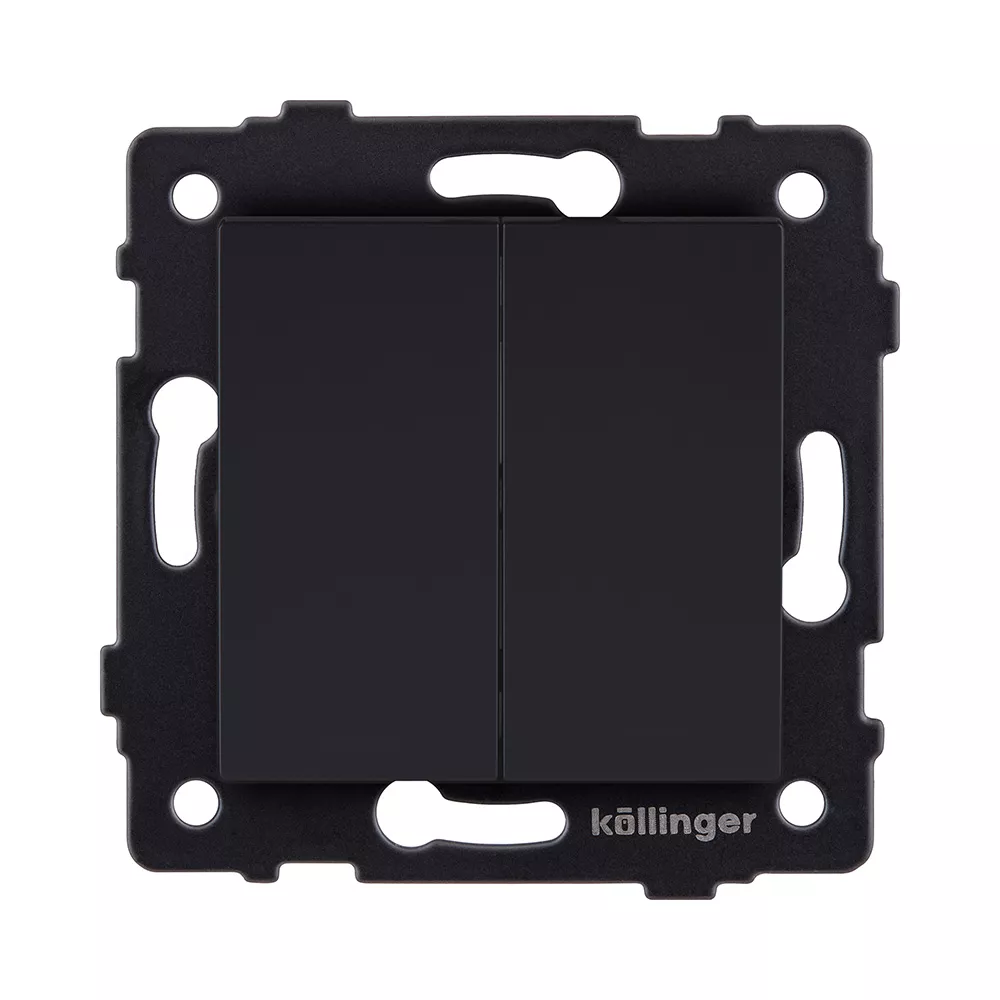 Выключатель 2-клавишный проходной 10А/250В, черный матовый Kollinger REA-S-009BM для Aspekt, Eleganz, Reflex