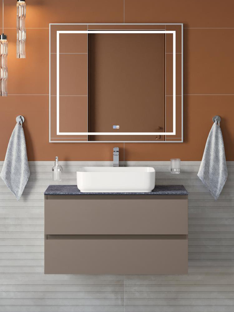 

Мебель для ванной комнаты BelBagno Kraft 80 подвесная, матовая бежевая, столешница kep-80-grn, раковина BB1304