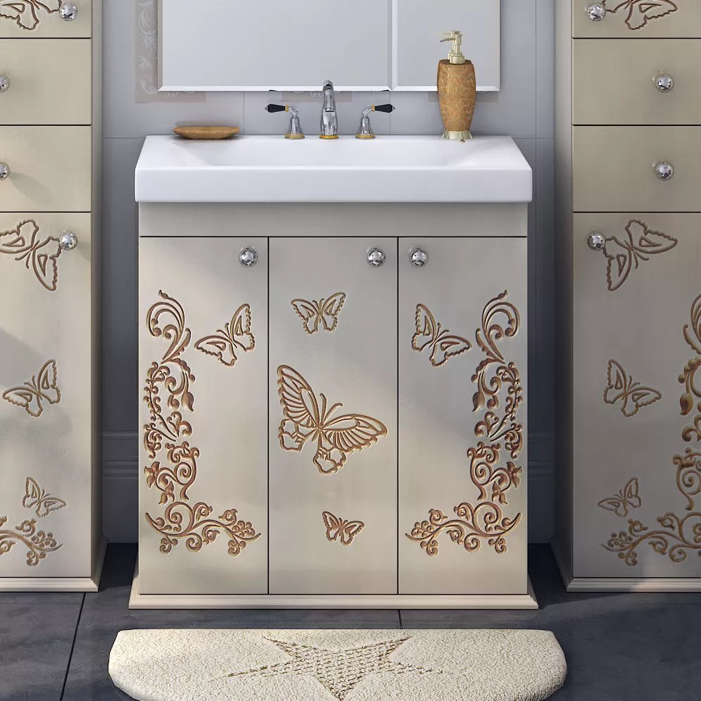 

Тумба с раковиной Misty Бабочка 90 бежевая, патина